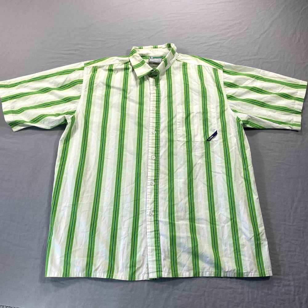 VINTAGE South Pole Shirt Mens XL Green White Striped Button Up Hip Hop Y2K *